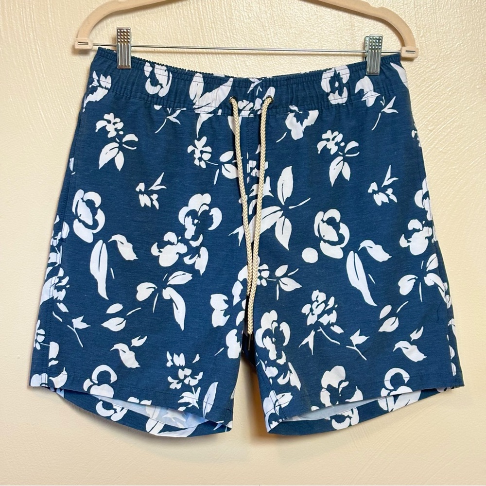 Fair Harbor Men’s Swim Trunks Lined Mastos Anchor Floral Blue White Size Medium